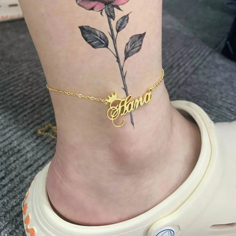 Custom Name Crown Anklet Personalized Jewelry stainless steel 1310CM Chain Summer Layered Anklet Gift 250526
