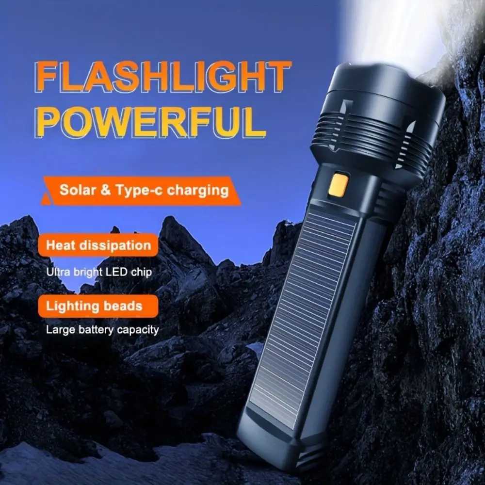 Multi-function Solar LED Flashlight Lantern Outdoor Long Range Torch Emergency Power Bank LED Solar Flashlight XJ250529