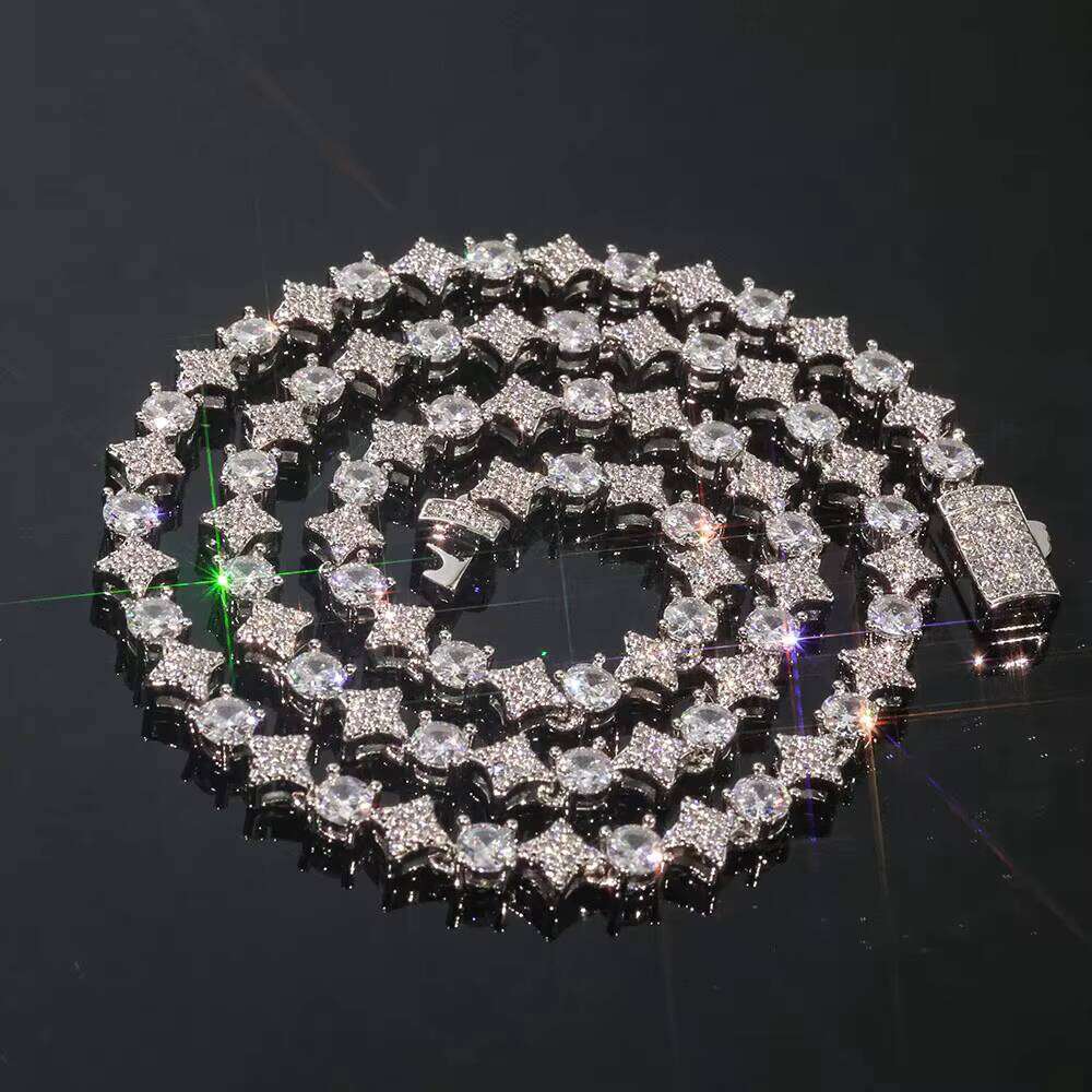 NUOYA Hiphop Custom Star Shape Round Cut Shiny VVS Moissanite 6mm Sterling Sier Tennis Chain Women's Fine Jewelry
