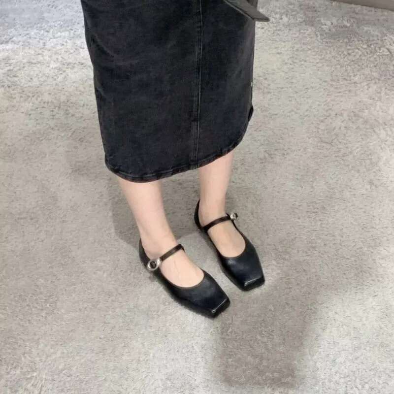 Genuine Leather French Niche Square Toe Flat Strap Mary Jane for Women 2025 Spring New Ballet Shoes