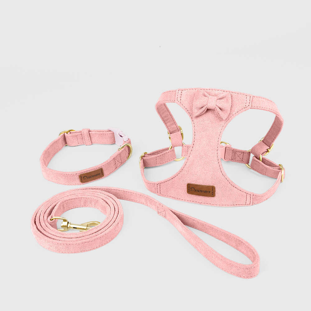 New Leash Vest-Style Collar Deer Fiber Veet Dog Chest Harness Three-Piece Set Pet Supplies