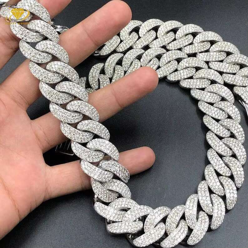 Fashion Jewelry Necklaces 10/12/16/20mm Three Rows Vvs Iced Out Diamond Moissanite Necklace Silver 925 Miami Cuban Link