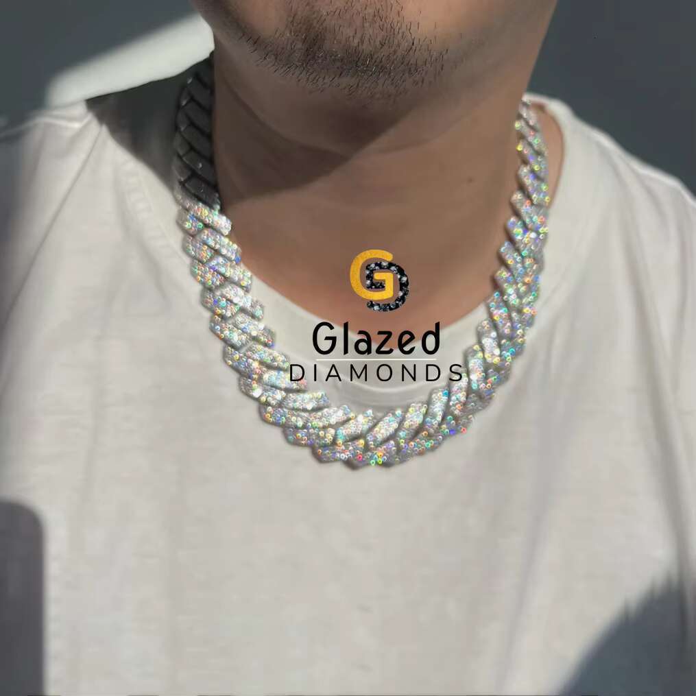 20mm Unique Diamond Iced Out Hip Hop Neck Moissanite Chain for Men in 925 Sterling Silver Enhancing Vvs Clarity