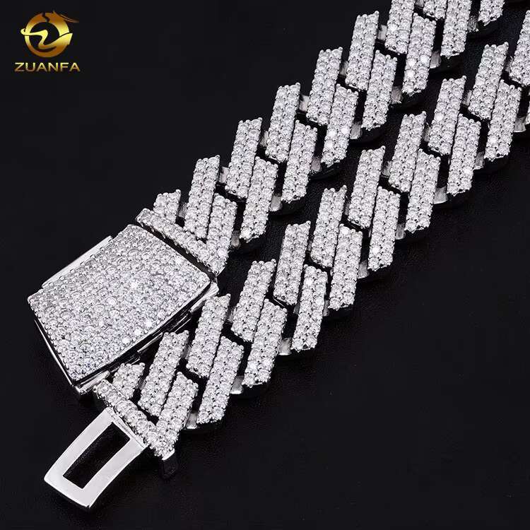 VVS Moissnaite Hip Hop Jewelry 10mm 12mm 15mm 925 Silver Sterling Gold Plated With Lab Moissanite Iced Out Cuban Link Chain