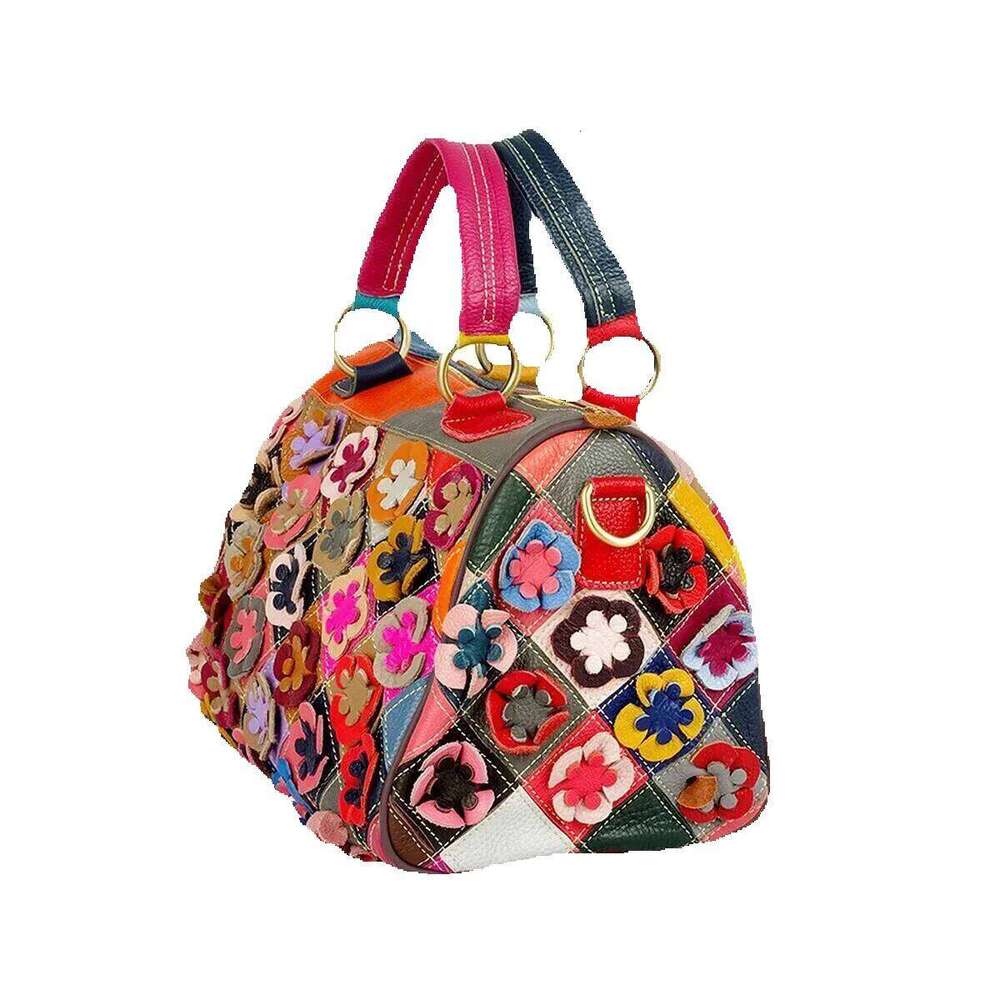 Designer Luxury Designer Luxury Leather Hand-Made Colorful Flower Mosaic Random Color Women's Handbag Crossbody Bag