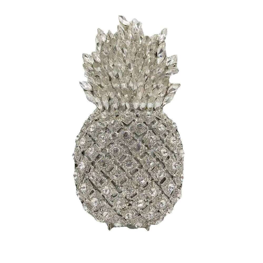 Designer Luxury Pineapple Fruits Unique Women Rhinestones Designer Handbags Crystal Party Prom Clutches Fashion Metal Chain Bags
