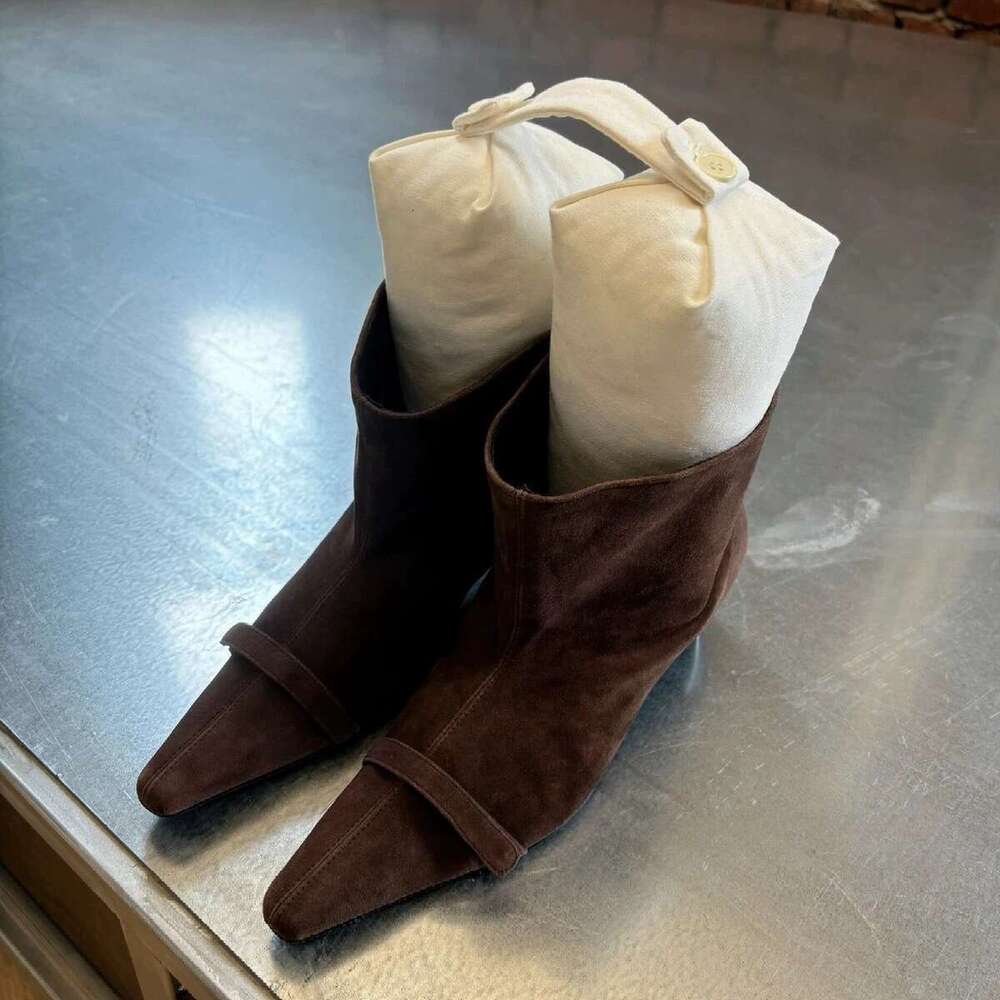 Genuine Leather Niche Melard High Heel Ankle for Women 2024 New Autumn Winter Wide Tube Small Square Toe Mid-Calf Martin Boots