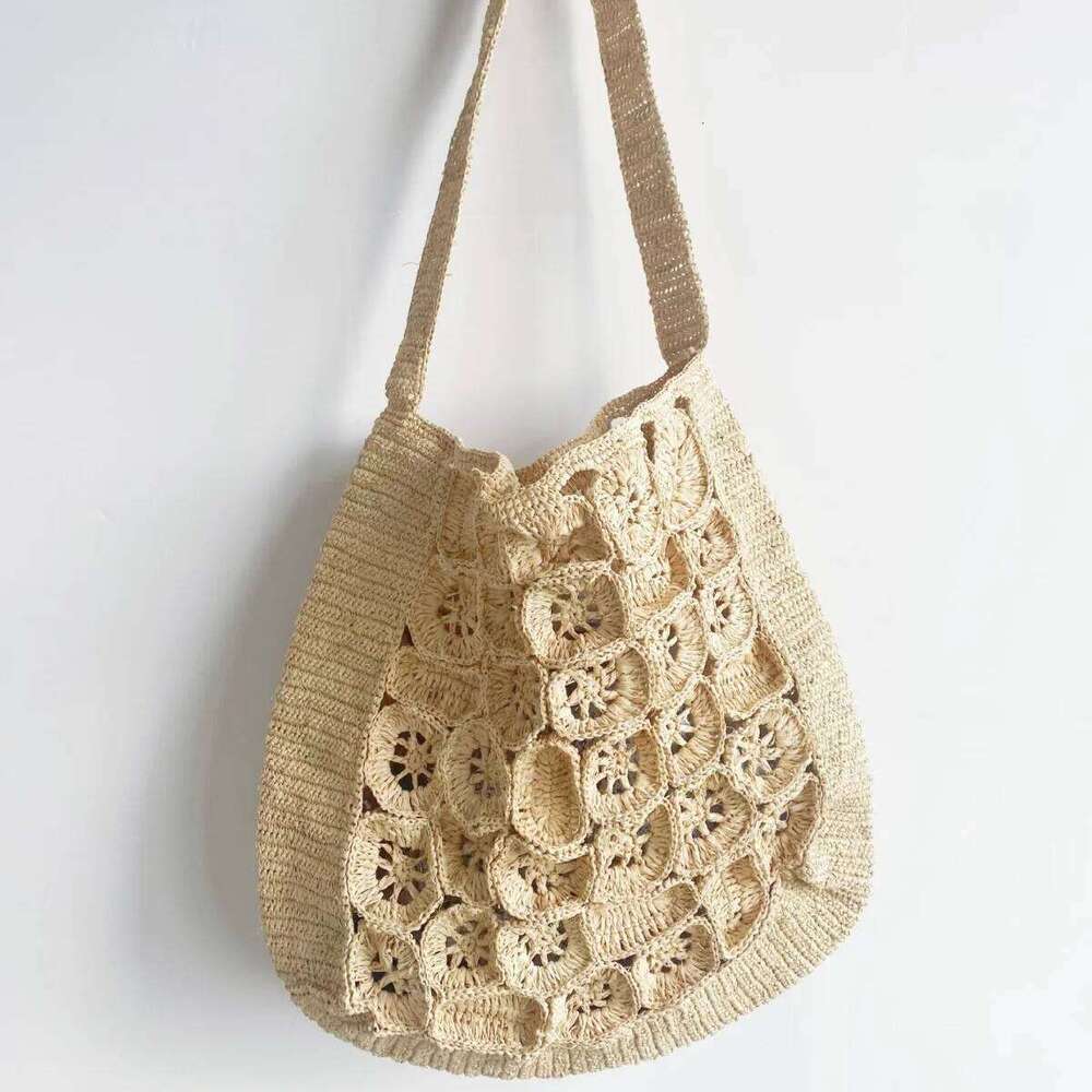 Women's Bags Designer Hollow Flower Straw Bags For Women Crochet Raffia Beach Shoulder Bohemian Knitted Woven Handbags Travel Shopper Bucket Bag