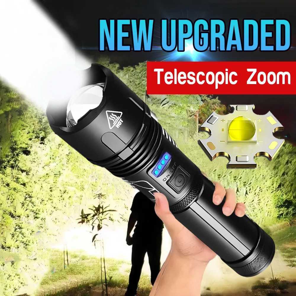 Metal Super Bright Long Range LED Flashlight Tactical Light Rechargeable Light Zoom Torch Camping Lantern Outdoor Waterproof XJ250529