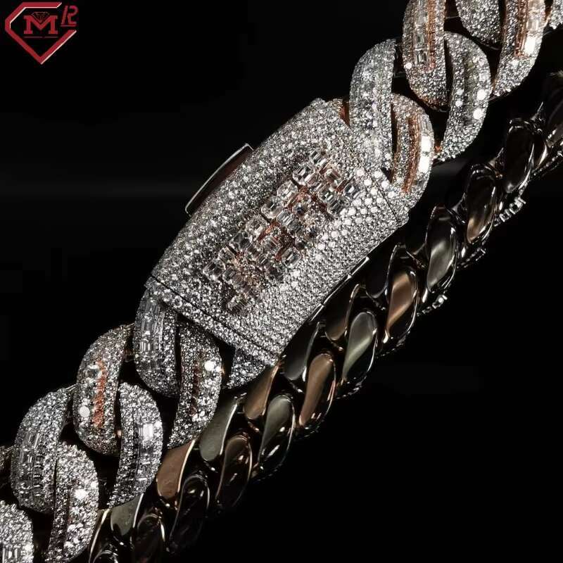 16MM Miami Moissanite Cuban Link Chain Iced Out Hip Hop Sterling Silver 925 Necklace Baguette Cut Cuban Links Chains