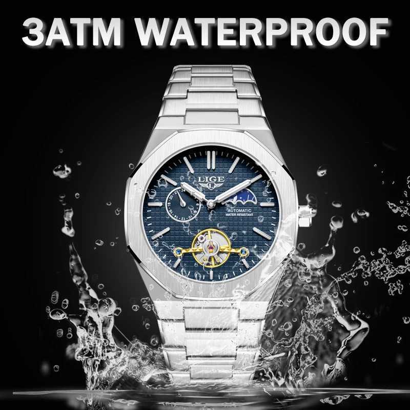 LIGE 2025 New Mechanical Watches Men Fashion Luxury Automatic Mens Watch Waterproof Luminous Tourbillon Wristwatch Reloj Hombre W250529