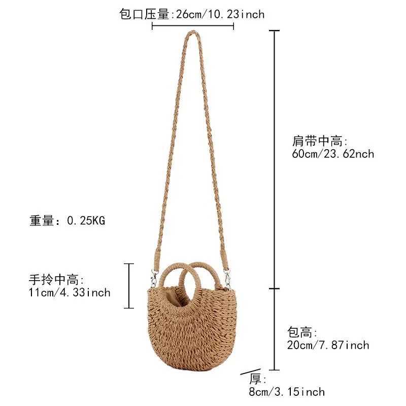 Straw Bag Women Hand-Woven Handbag Moon Shape Lace Bow Rattan Bag Big Capacity Drawstring Casual Beach Shoulder Crossbody Bag XJ250604
