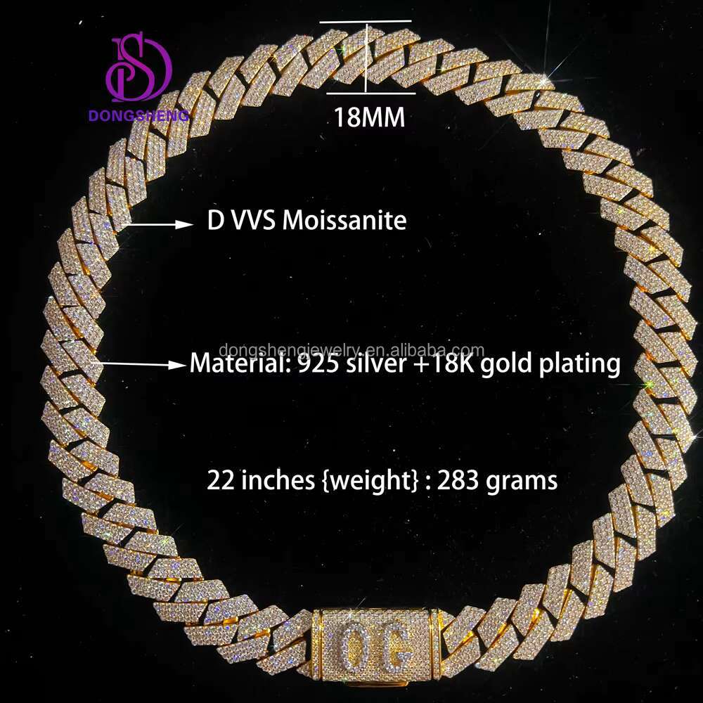 18mm Miami Cuban Link Chain Necklace 925 Silver Plated 18k Gold Men Hip Hop Rock Cuban Link Chain Fashion Jewelry