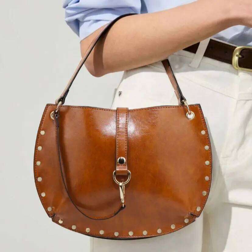 Women's Bags Designer Women's Studded Crescent Saddle Bag, Versatile Shoulder & Crossbody Wear, Punk Style, Fashion Design Suitable For Dail