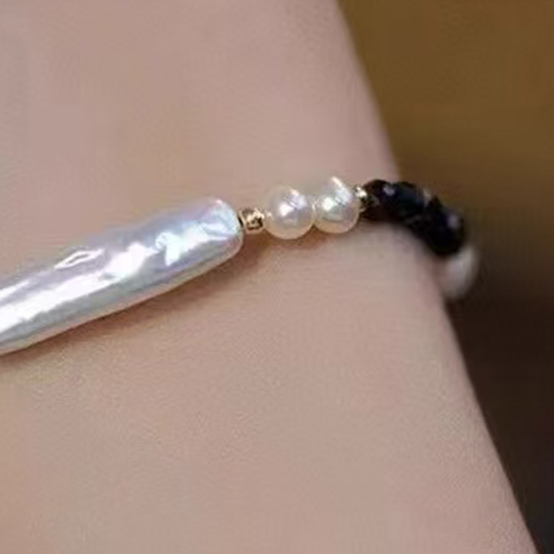 Sterling Silver Necklace and Bracelet with Bar Spike Spinel and Pearl Elegant Light Weighted Mixed Stone Accessories