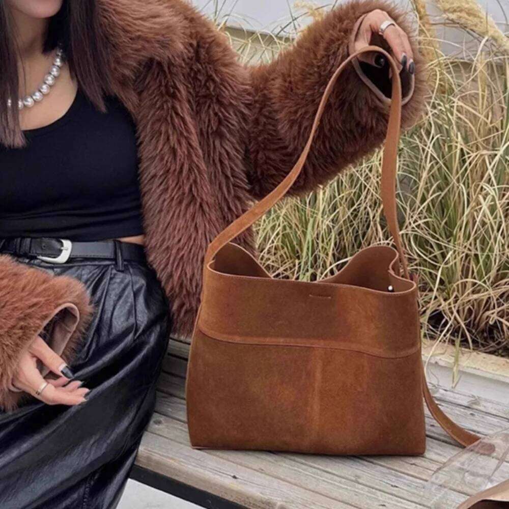 Women's Large Capacity Faux Suede Shoulder Designer Handbag And Purses New Shopper Bag Vintage Tote Bags For Women