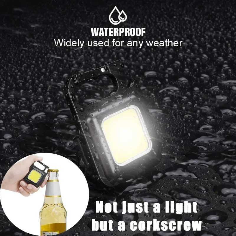 Mini LED Fashlight Keychain Self Defense USB Rechargeable Camping Light COB 800Lm Magnet Tent Fishing Emergency Lamp XJ250529