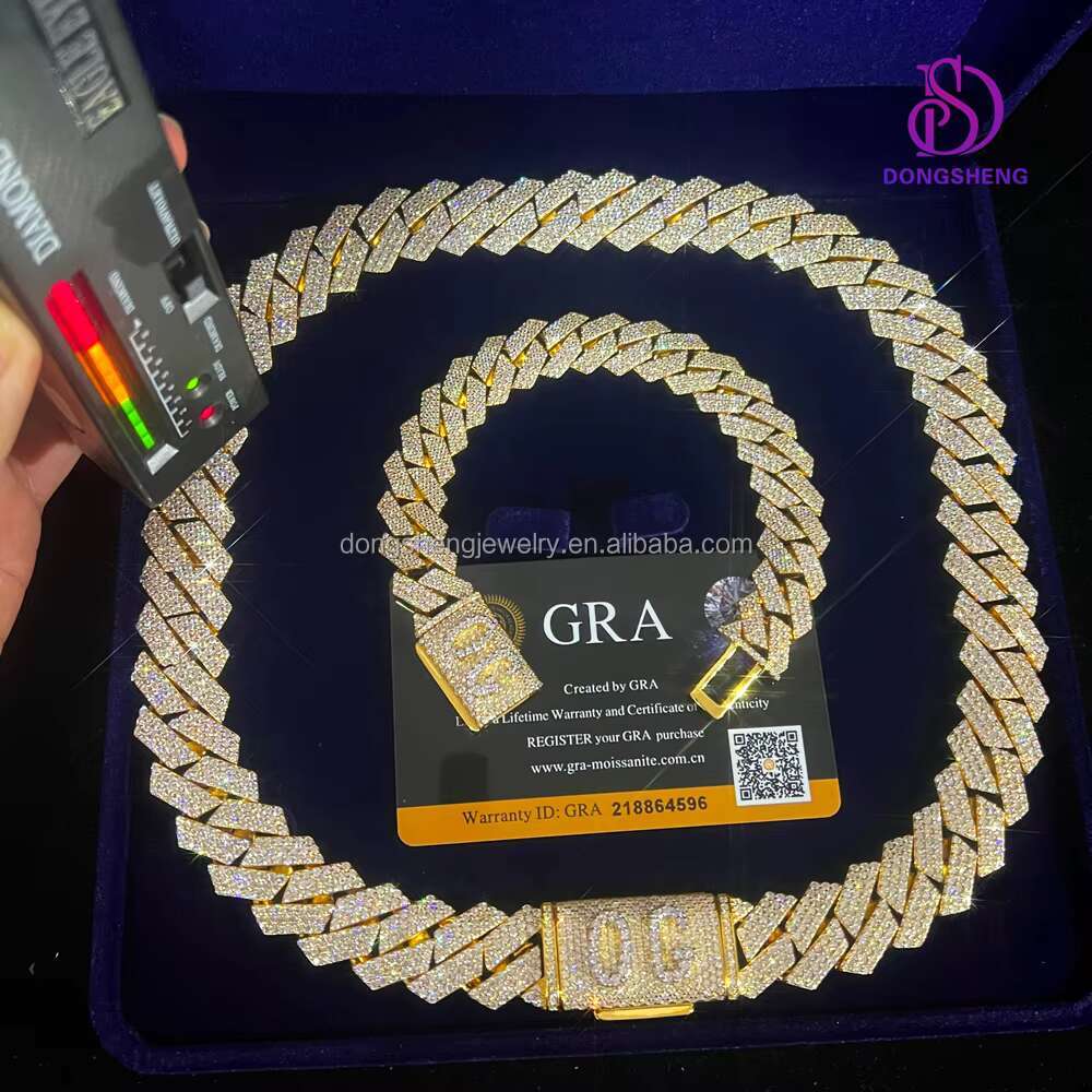 18mm Miami Cuban Link Chain Necklace 925 Silver Plated 18k Gold Men Hip Hop Rock Cuban Link Chain Fashion Jewelry