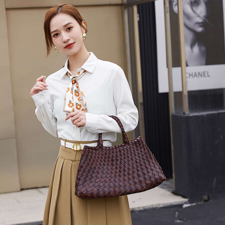 Tote Bag Braided Handbag Dragon Handwoven Basket Bag First Layer Cowhide French Genuine Leather Handbag Ins Style Shoulder Bag