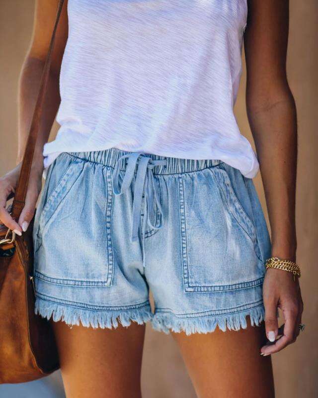 Shorts Women Denim Shorts Elastic Casual High Waist Slimming Fringe Denim Shorts For Women Jean Shorts