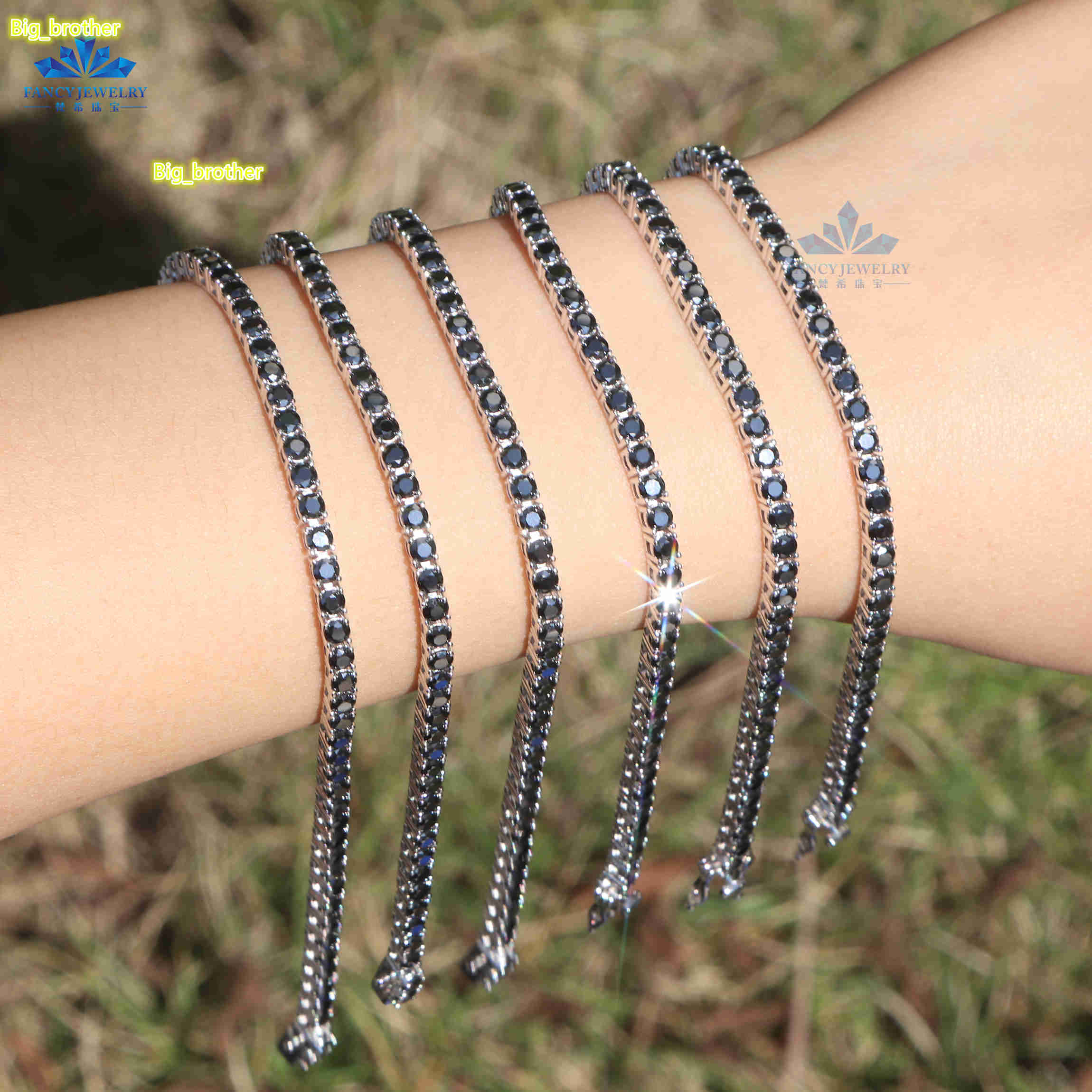 Dropshipping 3mm 4mm 5mm 925 Sterling Silver VVS Moissanite Diamond Cluster Tennis Chain Black Green Moissanite Tennis Bracelets