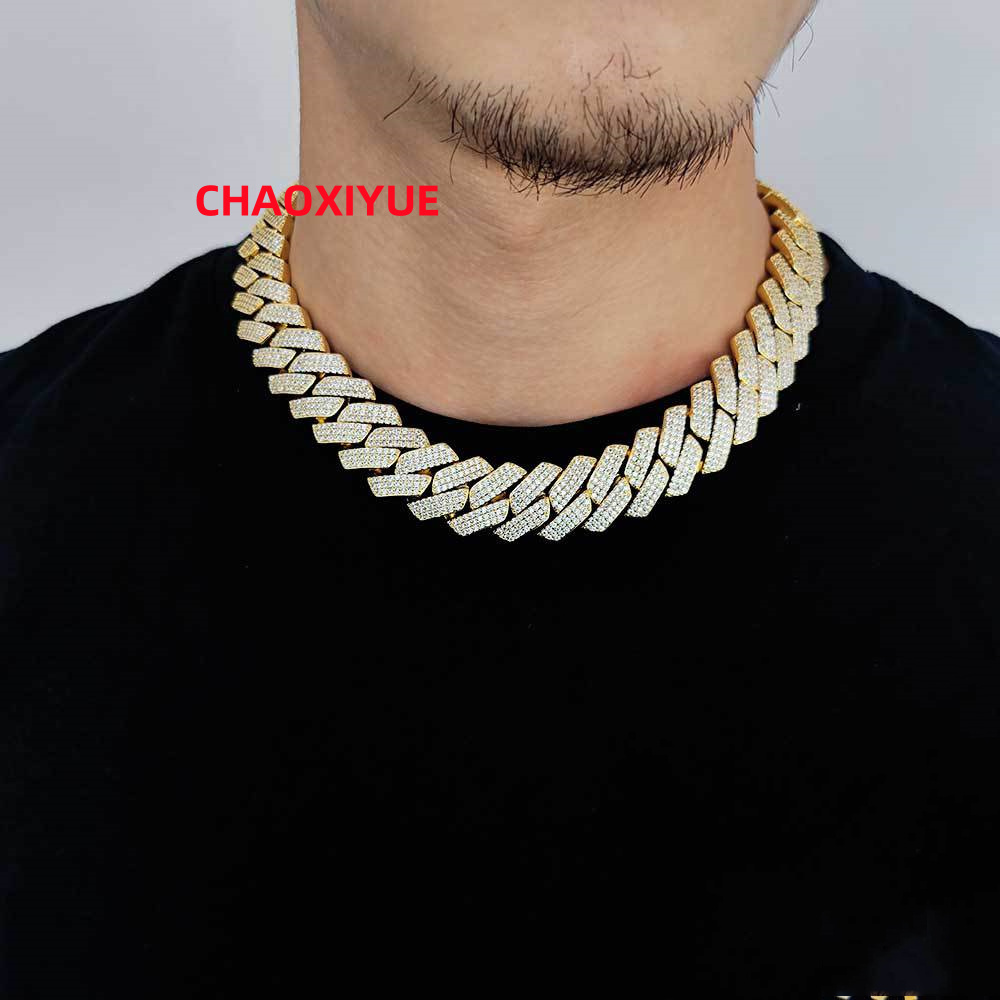 High Quality Cubana Hip Hop Jewelry 20mm 925 Sterling Silver VVS Moissanite Diamond Iced Out Cuban Link Chain Necklace for Men