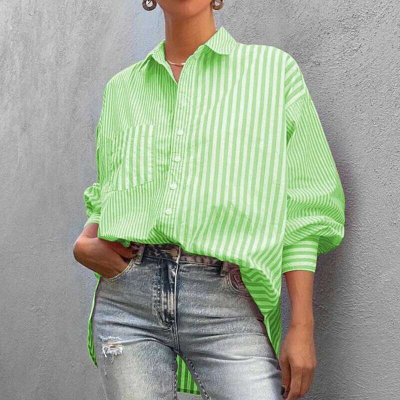Women's Wear Spring New Women's Clothing Fashion Temperament Lapel Loose Long-Sleeved Striped Shirts For Women