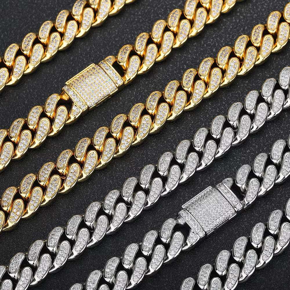 NUOYA Hight Quality D Color Vvs Moissanite Cuban Chain Iced Out Two Row Diamond Cuban Link Chain Hip Hop Jewelry for Men Women