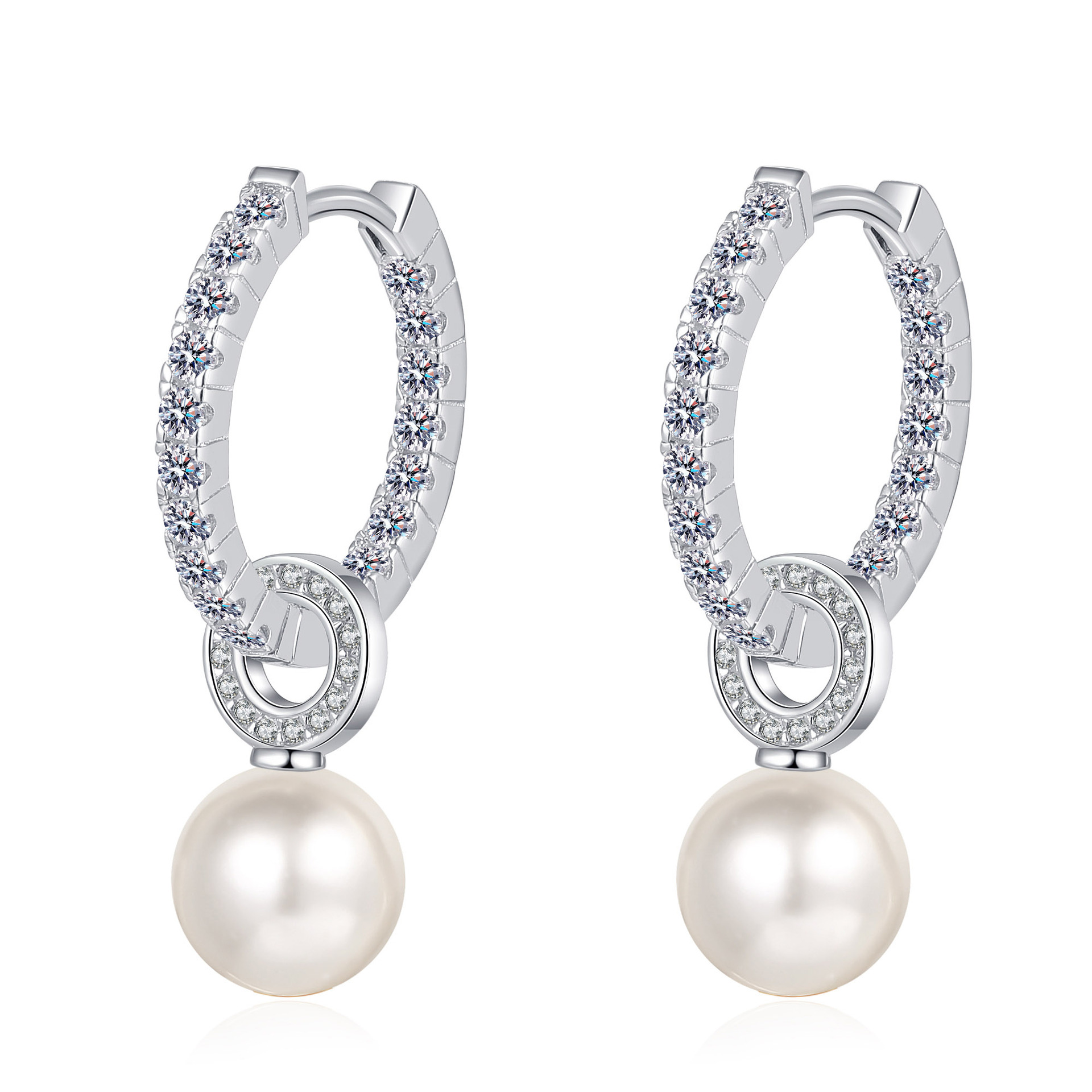 925 Sterling Silver PT950 Gold Plated Earrings, 5A Moissanite Freshwater Pearl Stud and Drop Earrings, Fashionable Chic Women's Jewelry, Wholesal