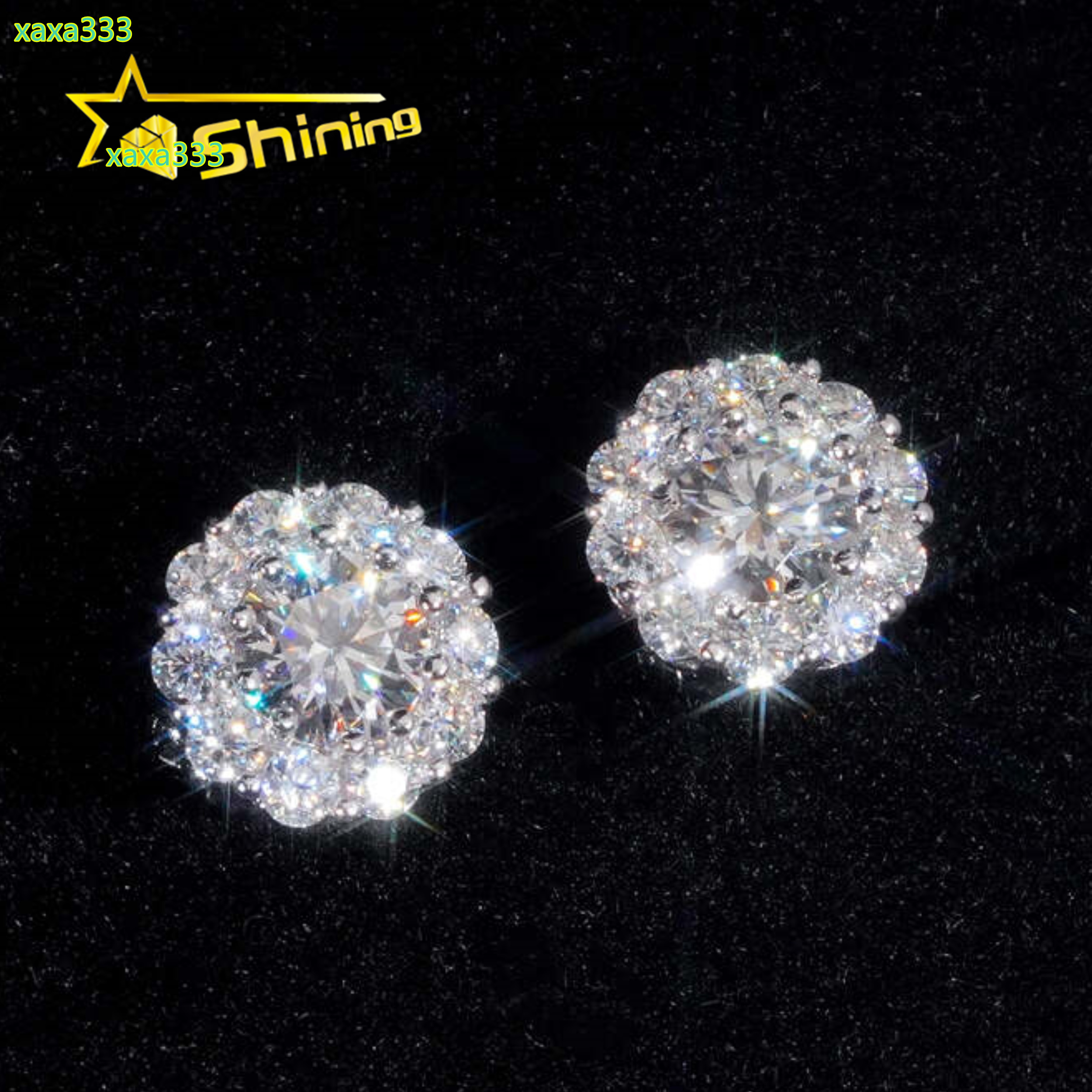 Hip Hop Jewelry Pass Diamond Tester GRA Certified Stocks VVS Diamond 925 Sterling Silver Cluster Moissanite Stud Earrings