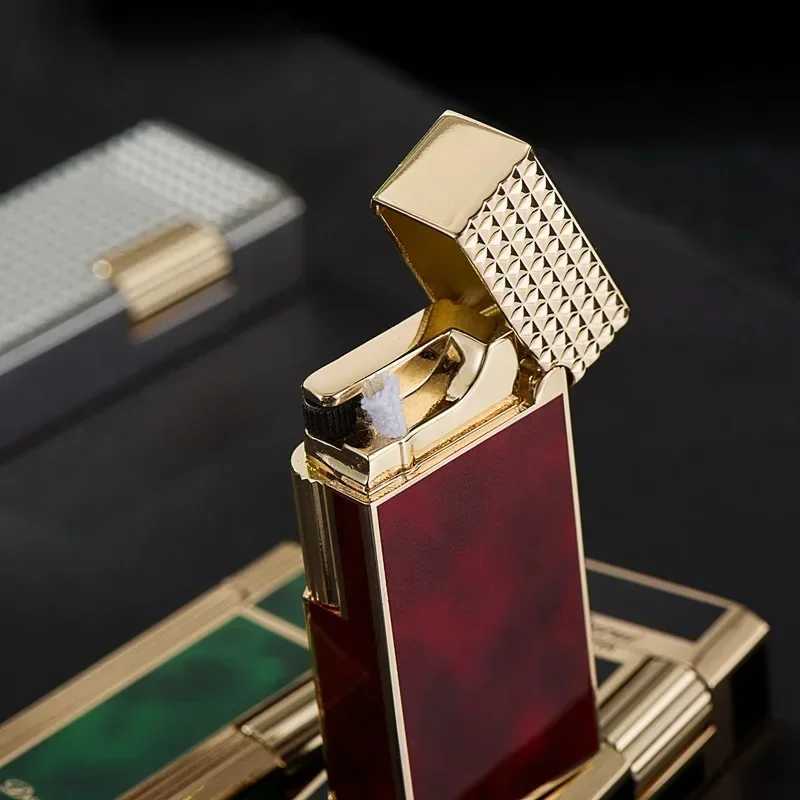 2024 New Derui Metal Langsheng Kerosene Lighter High-end Lighter Narrow Version Mini Side-sliding Open Flame Lighter T250529