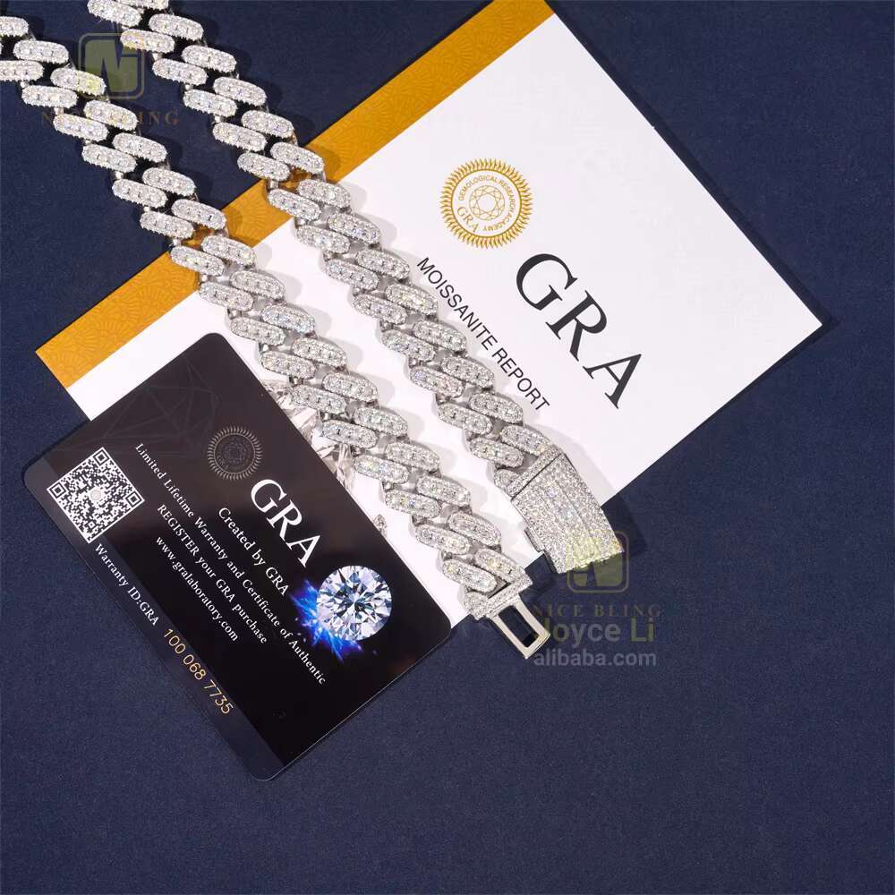 Passed Diamond Tester Heavy Luxury Round Diamond VVS Moissanite Cuban Link Chain Rapper Hip Hop Necklace Rock