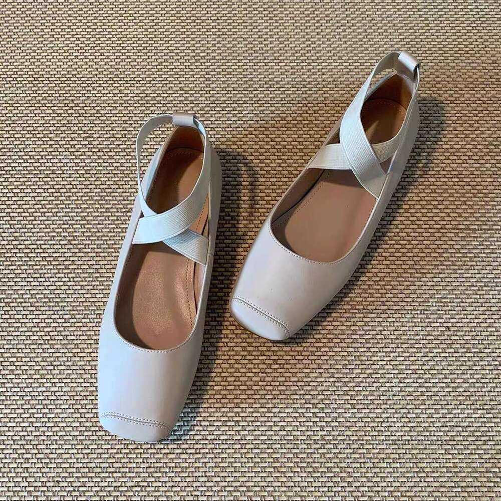 Genuine Leather Korean Style Square Toe Cross Strap Flat Ballet Women Spring Autumn New Versatile Mary Jane Shoes