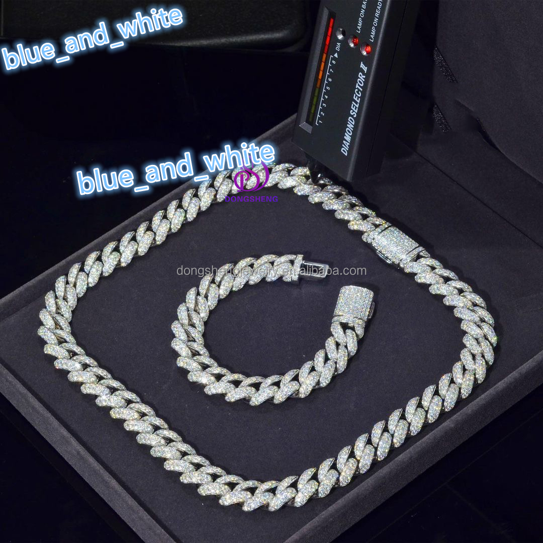 Custom Pass Diamond Tester Vvs Moissanite Diamond Cuban Link Heavy Big 15mm Hip Hop Necklace Men 925 Jewelry Cuban Link Chain