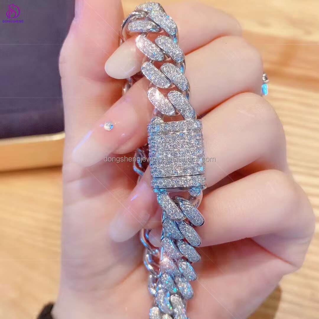 Hip Hop Fashionable 12mm Cuban Link Chain Custom White 925 Silver 14K 18K Jewelry Iced Out Moissanite Cuban Bracelet for Woman
