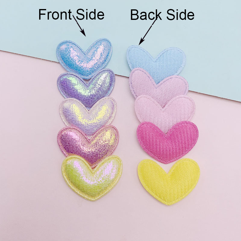 100Pcs 2.8x2CM Padded PU Leather Heart Patches Appliques for Clothes Hat Sewing Supplies DIY Headwear Hair Bow Decor