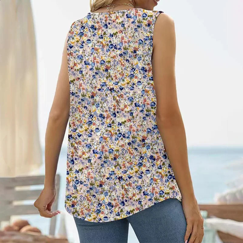 Plus Size Womens Bohemian Vest Flower Print Sleeveless Square Neck Camisole Suitable for Date Summer Top 250519