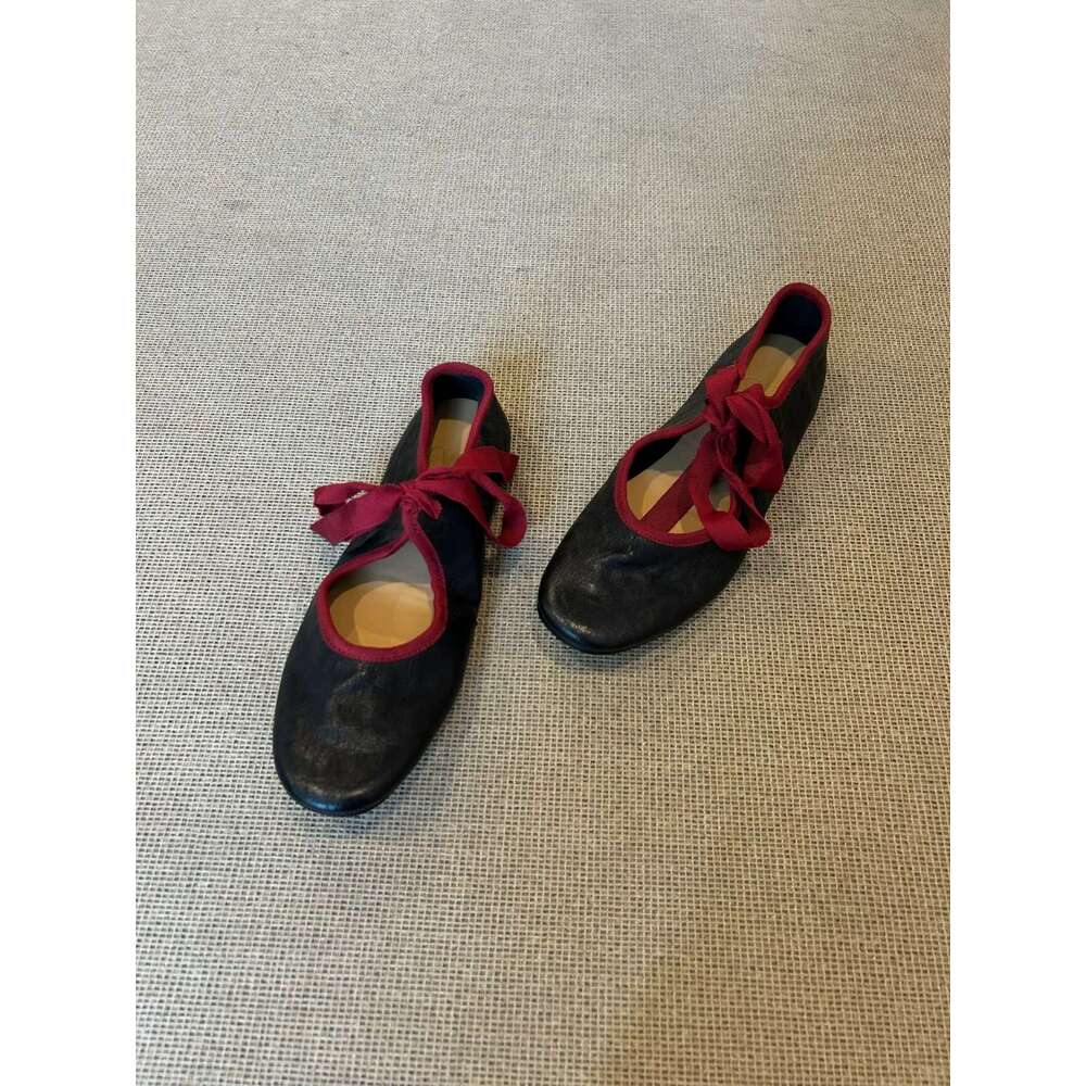 Genuine Leather French Style Color Block Lace-up Ballet Flats Women 2025 Spring Festival New Versatile Flat Mary Jane Shoes