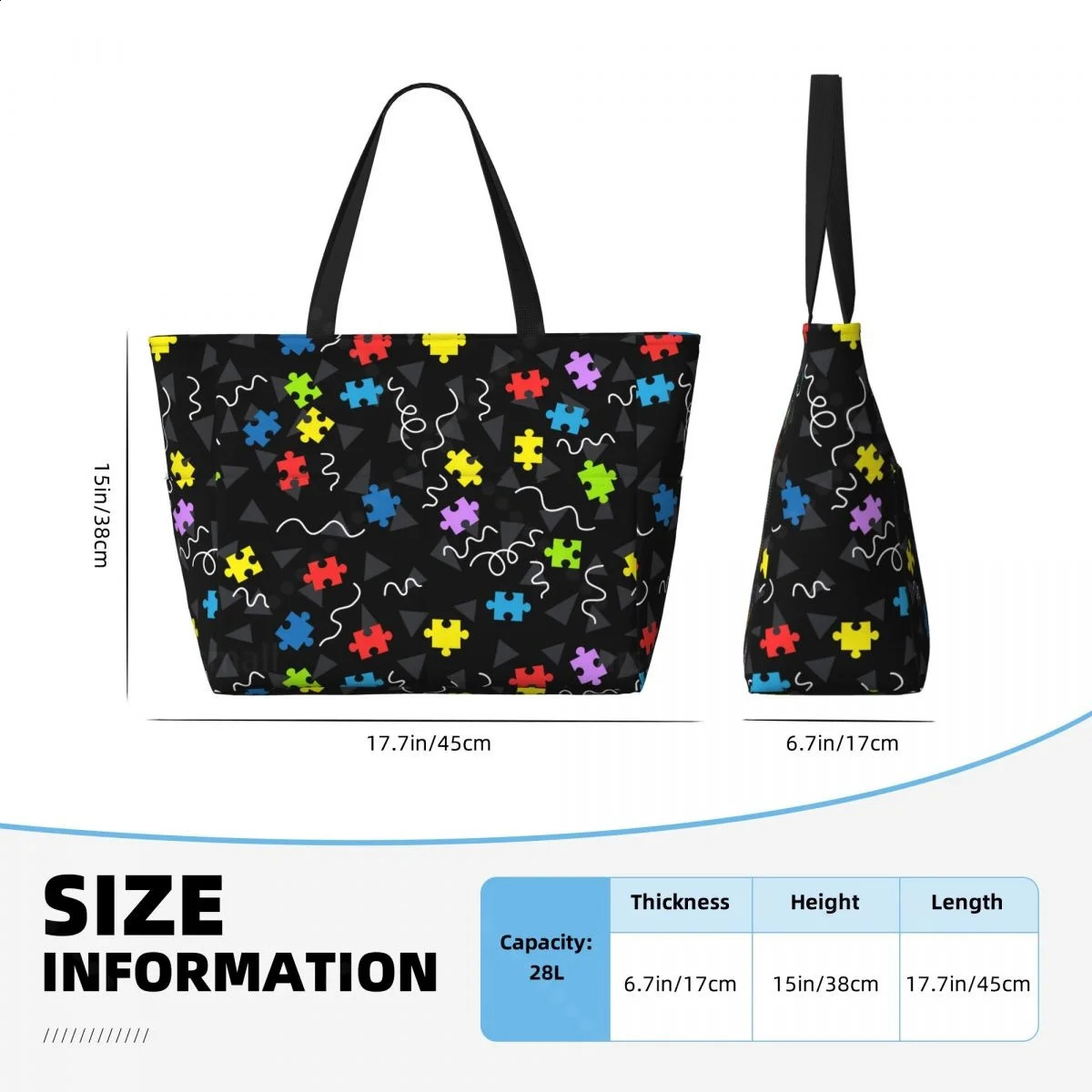 Puzzle Piece Travel Tote Bag Large Sandproof Beach with Zipper and Pockets for Womens Vacation Gym Travel 250528