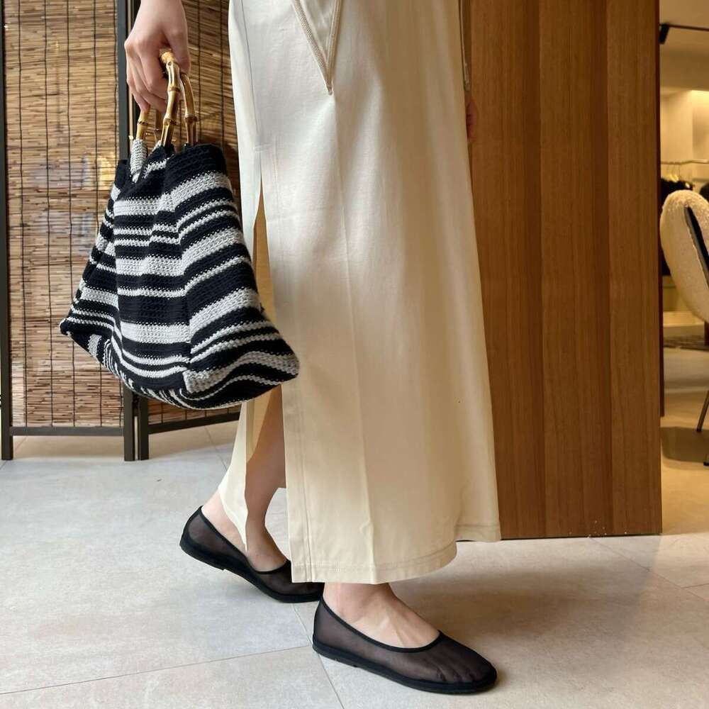 Genuine Leather Round Toe Flat Ballet for Women Spring Summer Mesh Semi-Transparent Breathable Shallow Mouth Single Shoes