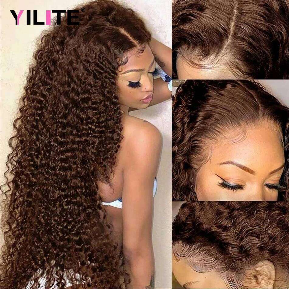 13x4 Chocolate HD Lace Front 13x6 Deep Wave Frontal Wig PrePlucked Colored Brown Curly Human Hair Wigs For Black Women