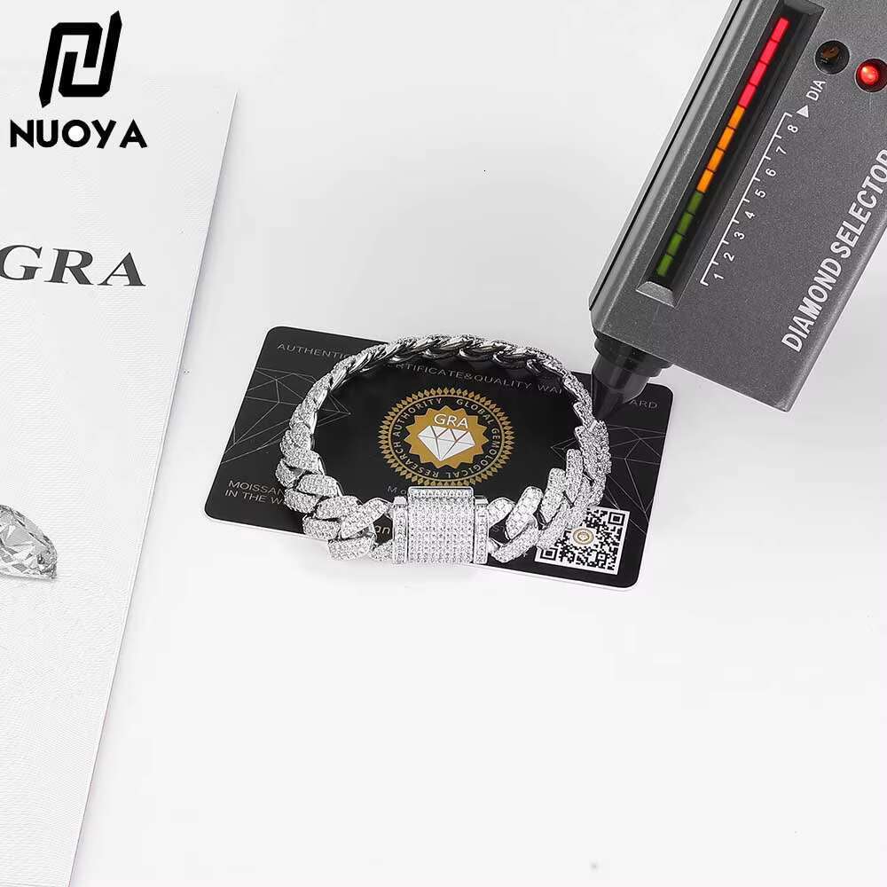NUOYA Fine Jewelry Iced Out VVS Moissanite Cuban Chain Necklace 925 Sterling Silver Hip Hop Jewelry Cuban Link Chain Necklace