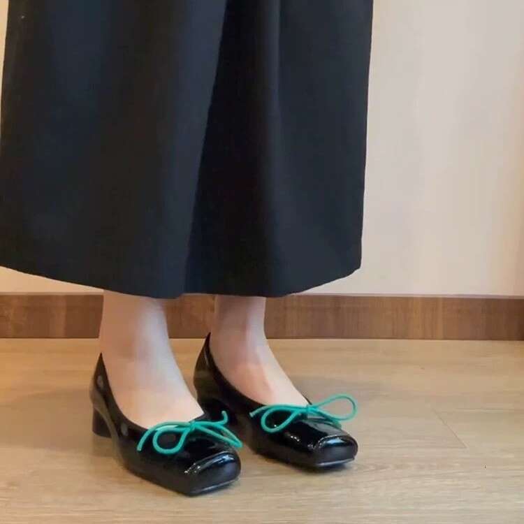 French Style Genuine Leather Shallow Mouth Square Toe Bowknot Ballet for Women 2025 Spring New Versatile Chunky Heel Loafers Single Shoes