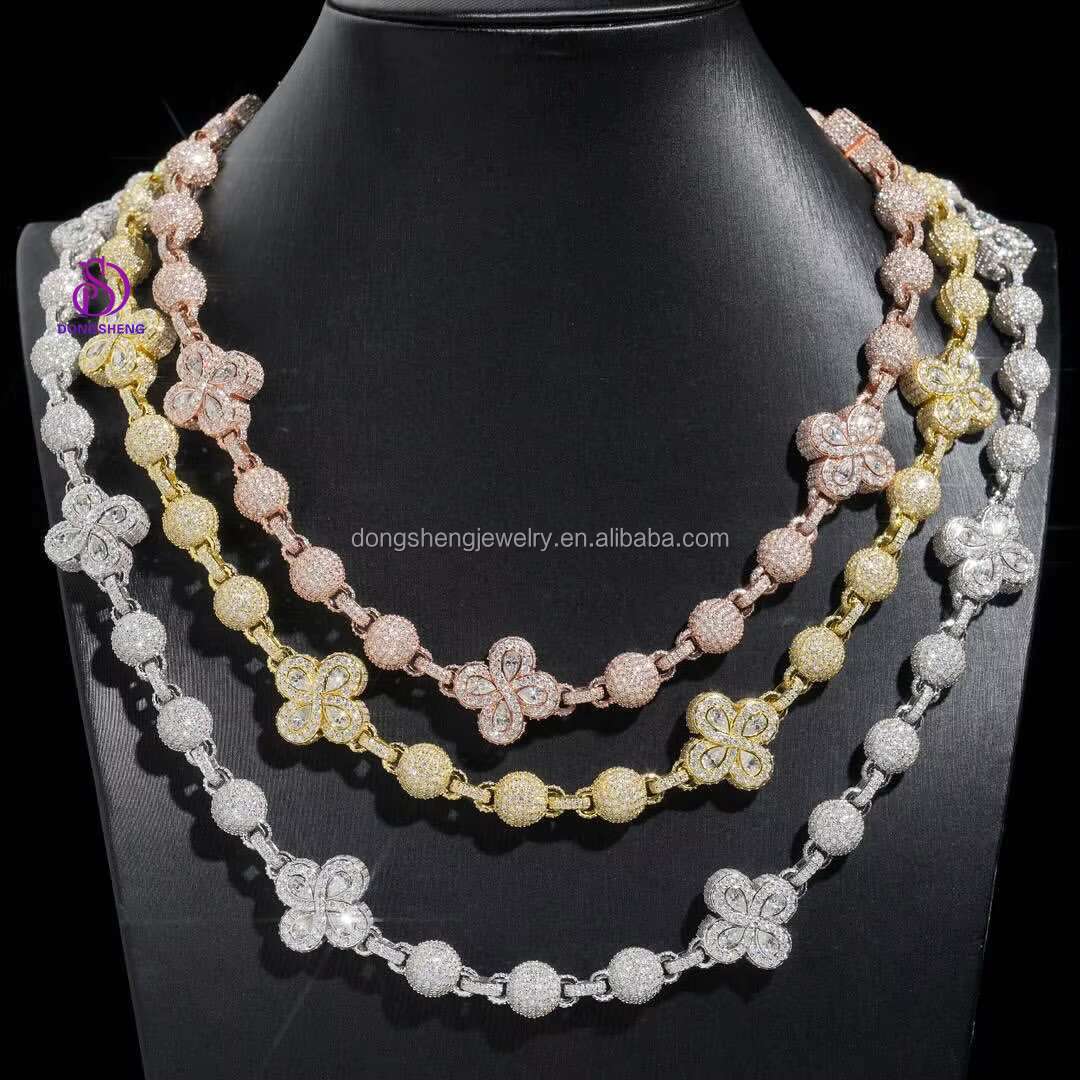 Custom 925 Sterling Silver Iced Out Vvs D Color Moissanite Diamond Cuban Link Chain Necklaces for Men Women Jewelry