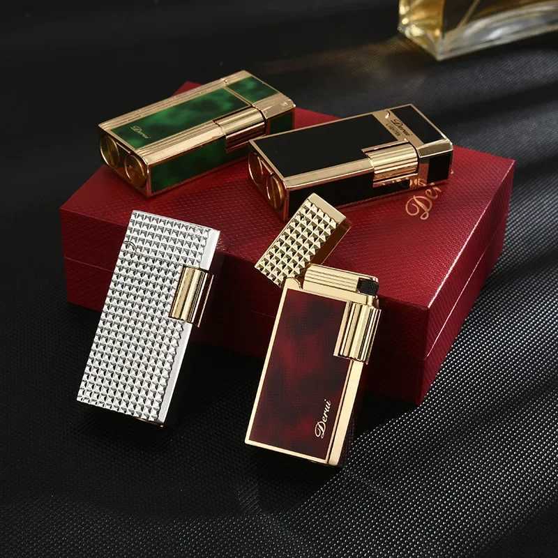 2024 New Derui Metal Langsheng Kerosene Lighter High-end Lighter Narrow Version Mini Side-sliding Open Flame Lighter T250529