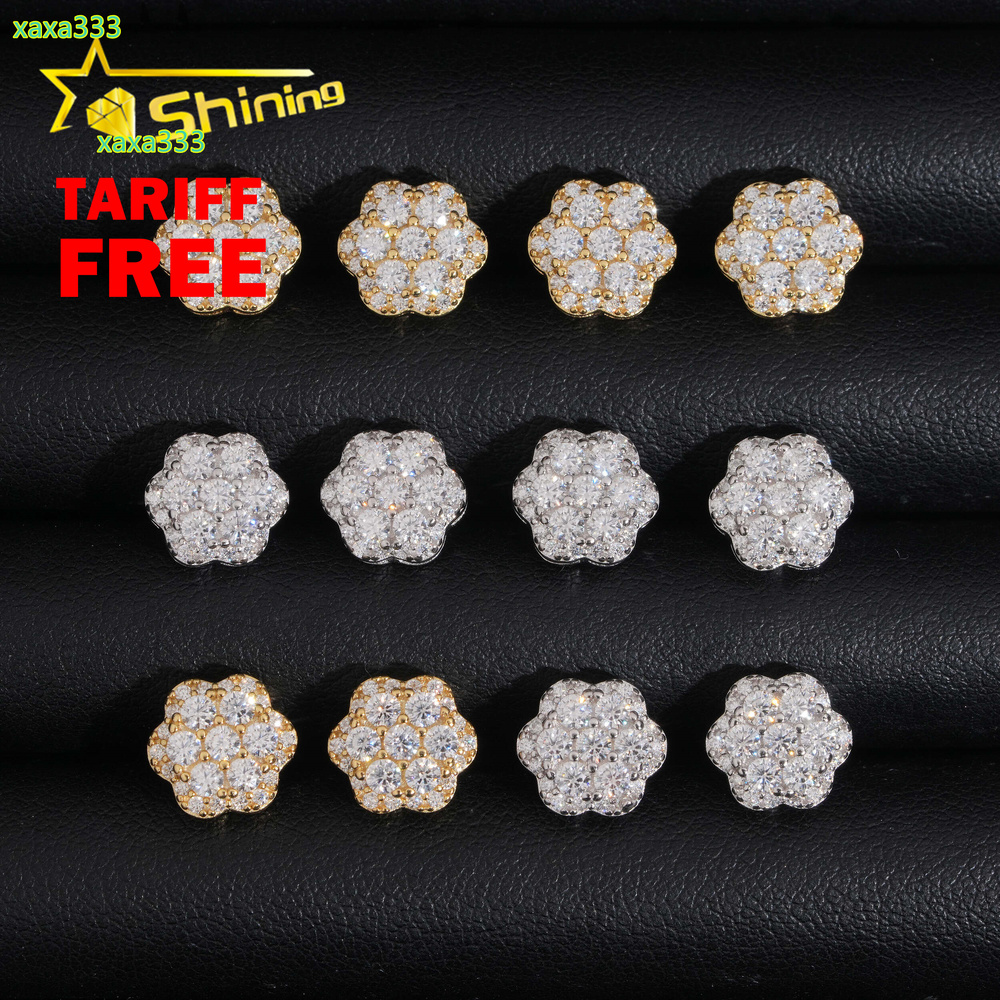 Hip Hop Jewelry 925 Sterling Silver Diamond Hip Hop Moissanite Earring Flower Earring VVS Moissanite Stud Earrings
