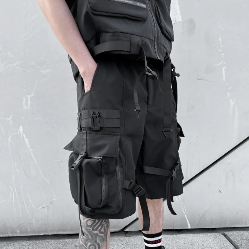 HKSH Summer Functional Shorts Mens Tactical Dark Loose Techwear Straight Knee Length Pants Multi Pocket s HK0665 250517