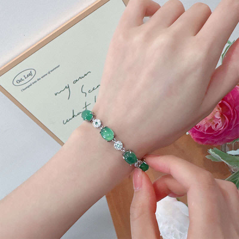 Chinese Style Bracelet New High Ice Jade Agate Inlaid with Zircon Stone Jewelry Light Hand Accessories