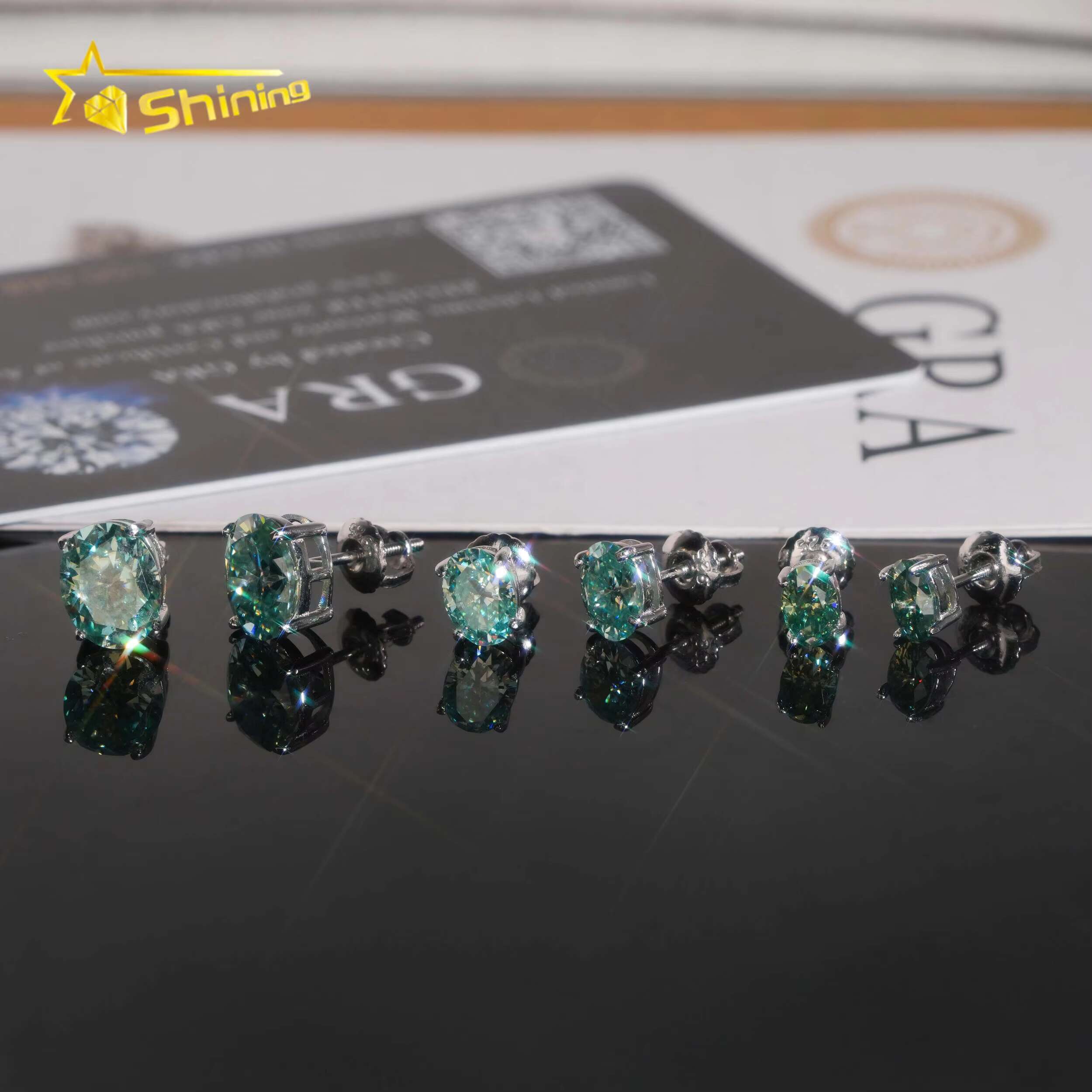 Fine Jewelry Oval Shape 1ct Moissanite 925 Sterling Silver Blue Green Stud Diamond Earrings