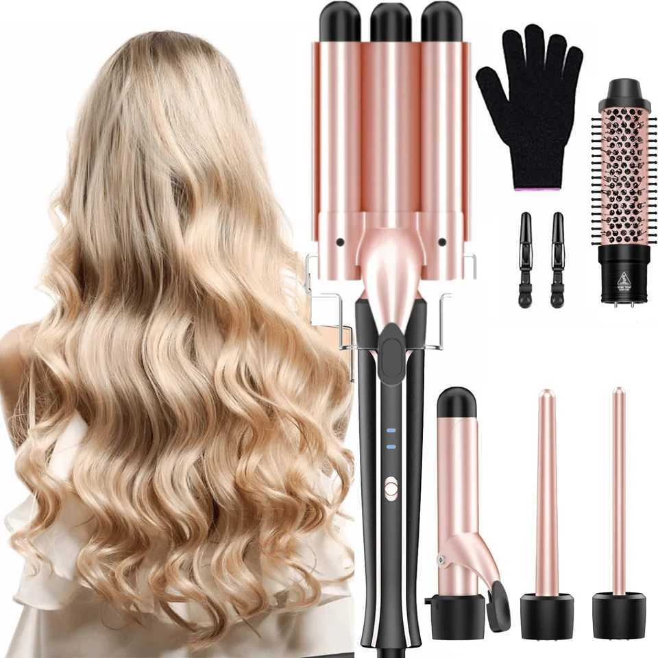 5 in 1 Curling Iron Set with Curling Brush 0.35-1.25 Hair Curler Wand for Hairstyle and Heat Resistant Gloves and Hair ClipsXJ250528